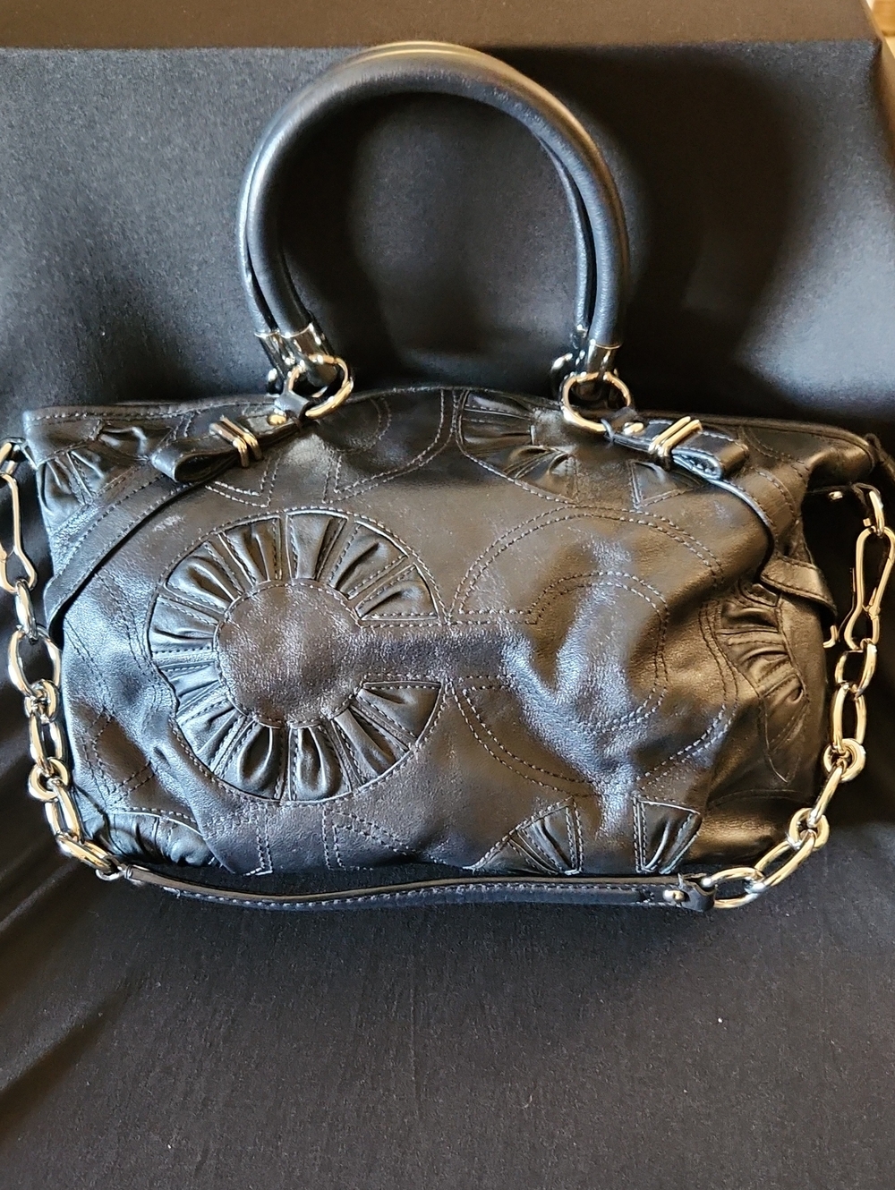 COACH Madison Embellished Black Leather Sophia Satchel Bag 16356